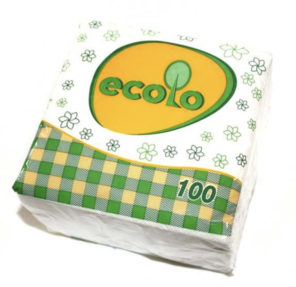 Серветки паперові Ecolo 1-шар 21х24 100л/уп